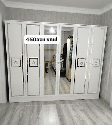 2106 qapi: Ağ rəngdə böyük qarderob dolabı - 6 qapılı dizayn, orta hissədə 2 — 1