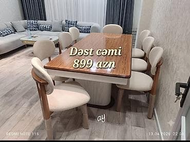 stul gence: Qonaq otağı üçün, Yeni, Açılmayan, Dördbucaq masa, 6 stul — 1