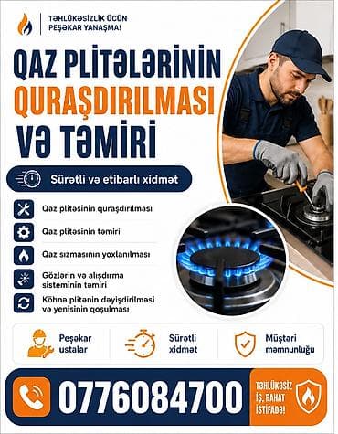 Qaz plitələrinin quraşdırılması və təmiri xidməti - Qaz plitəsinin — 1