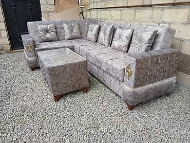 2020 divan modelleri: Məhsul: Yumşaq mebel dəsti – künc divan, 3‑yerlik divan və puf/çay — 1