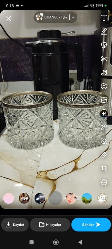 Stəkanlar, rəng - Gümüşü, Xrustal, 2 ədədli dəst