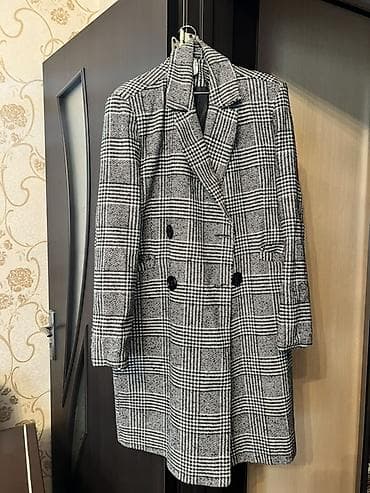 Qadın üçün ikiqat düyməli palto – boz/ağ qara dama (prins-de-qall) — 1