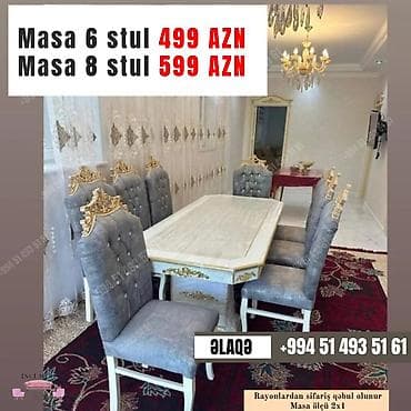 Qonaq otağı üçün, Yeni, Açılmayan, Dördbucaq masa, 6 stul