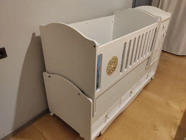 детская кроватка бу: Oğlan və qız üçün, Dördbucaq, Beşik, Dəst ilə, Matras ilə, Yellənmə mexanizmsiz — 2