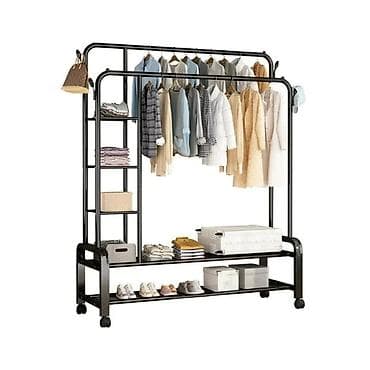 İki səviyyəli mobil paltar asılqanı və çoxfunksiyalı rəf sistemi -