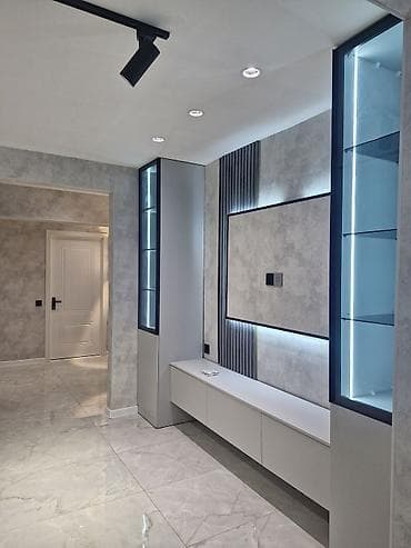 кухонный гарнитур: Mebel və interyer həlli – TV zonası + vitrin modulları + mətbəx — 4