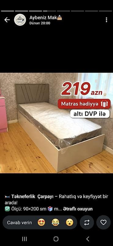 Tək nəfərlik çarpayı – rahatlıq və keyfiyyət bir arada - Ölçü: 90×200