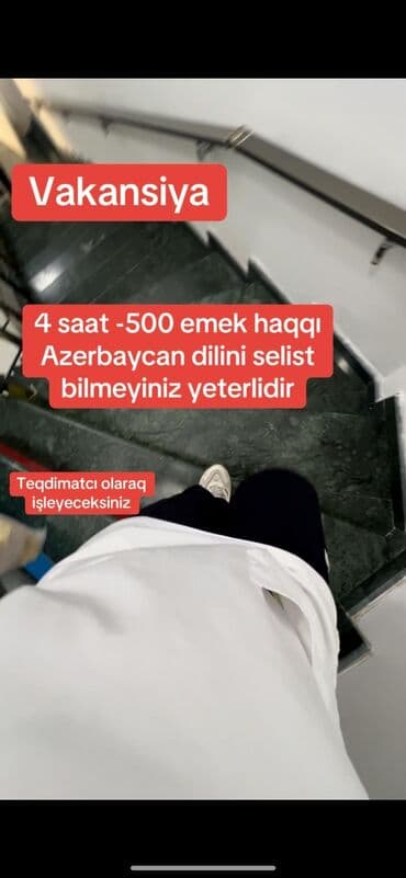 part time is elanları: Vakansiya: Təqdimatçı - İş saatı: 4 saat - Əməkhaqqı: 500 - Tələblər — 1