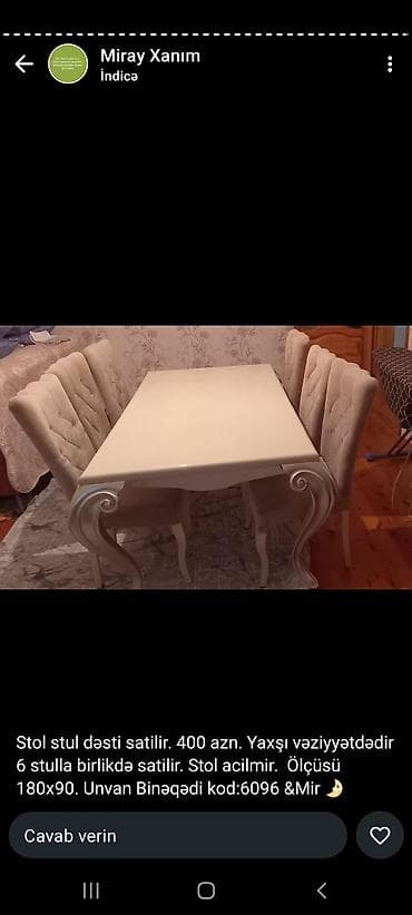 berber stulu: Qonaq otağı üçün, Açılmayan, Dördbucaq masa, 6 stul — 1