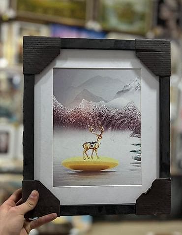 ceyran derisi: Qızılı çərçivəli dekorativ tablo seti Divar tablosu Ölçü : 30x36 — 6