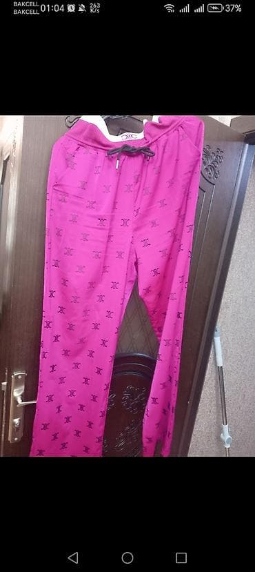 Qadın Şifon şalvarı - Rəng: parlaq çəhrayı/fuşya - Naxış: bütün səth