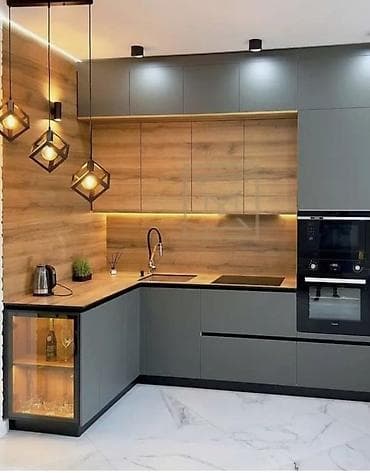 Müasir “L” formalı mətbəx mebeli dəsti - Stil: minimal və loft