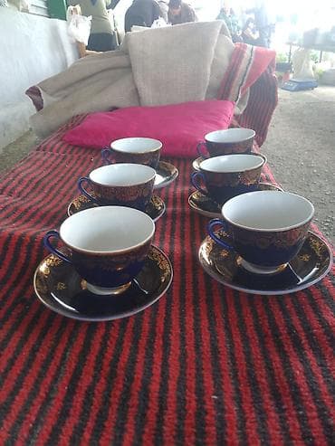 3 faza generator: Çay dəsti, rəng - Mavi, Farfor, 6 nəfərlik — 4