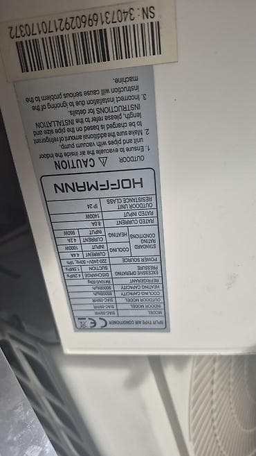 islenmis kondisenerler: Hoffmann split tipli kondisioner – model SIAC-09/HR Texniki — 3