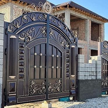 Yeni Dəmir Həyət darvazası, Yana açılan, Mexaniki, Qapı ilə, rəng - Qəhvəyi, Kredit yoxdur, Pulsuz quraşdırma