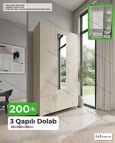 3 qapılı geyim dolabı Ölçü: 45×200×120 sm Material: 18 mm laminat — 1
