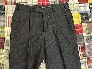 alt paltar: Klassik kişi şalvarı – tünd boz rəngdə, incə şaquli tünd-açıq cizgili — 7