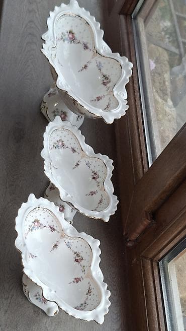 meyve qabı: 3 ədəd dekorativ porselen meyvə/şirniyyat qabı dəsti - Material — 3