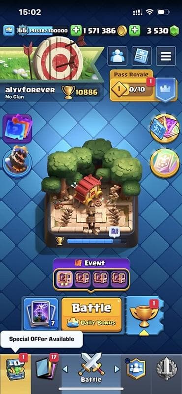 Clash Royale oyun hesabı - Kral səviyyəsi: 66 - Kupa: 10 886 - Qızıl