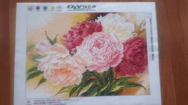 продам картины: Готовая алмазная мозаика ПИОНЫ. Нужно лишь вставить в рамку. Стразы — 1