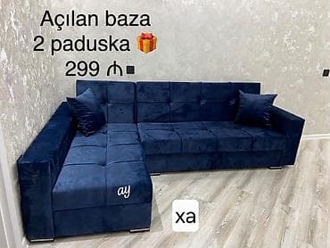 uqlavoy divan ortukleri: Künc divan – açılan baza funksiyalı. - L‑şəkilli dizayn, dərin göy — 1