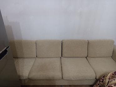 Bej rəngli, 4 yastıqlı künc divan - Neytral bej parçadan, toxumalı — 1