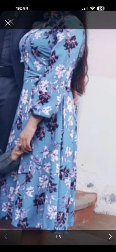 şalvar modelleri: Qadın geyim dəsti – 2 ədəd paltar 1) Göy çalarlarında çiçək naxışlı — 3