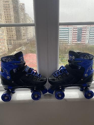skate: Dörd təkərli roller konkiseti (quad skates) – mavi/qara rəng. - — 1
