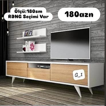 TV stendi və divar rəfləri dəsti - Ölçü: 180 sm (TV dolabı) - Rəng