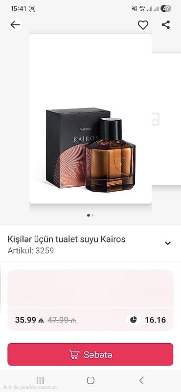 Kişilər üçün tualet suyu Faberlic Kairos Artikul: 3259 -