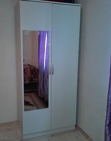 paltar dolap: İşlənmiş, 2 qapılı, Güzgülü, Ağ, Digər material, Açılan, Düz dolab — 1