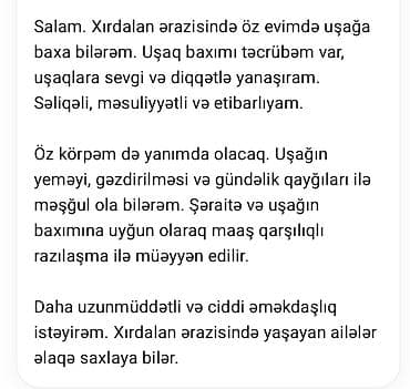 няня на дому: Xırdalanda uşaq baxımı xidməti - Xidmət növü: Dayə/ușaq baxıcısı - — 3
