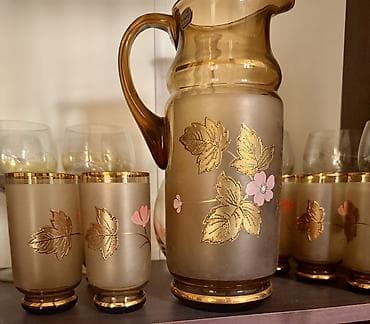 limon: Antikvar Vintaj Təmiz Bohemia Təzə Şüşə sürahi və stəkan dəsti - — 1