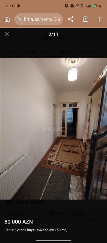 nar bagi: 5 otaqlı, 144 kv. m, Kredit yoxdur, Orta təmir — 2