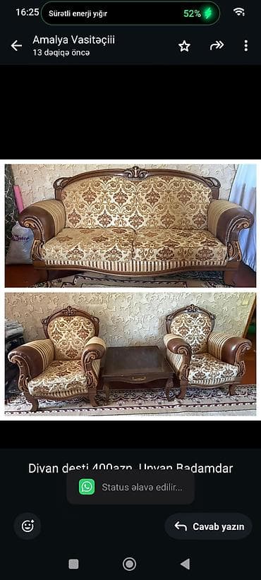Ev üçün mebel: Divan desti 400azn. Unvan Badamdar (aml) — 1