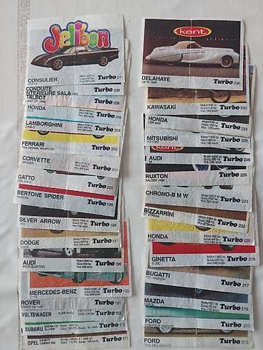Kent “Turbo” saqqızlarının maşın mövzusunda kolleksiya vərəqləri
