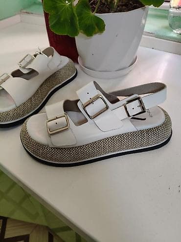 reqs paltarı: Ağ rəngli qadın sandal modeli - Üst hissə: hamar ağ material, iki — 3