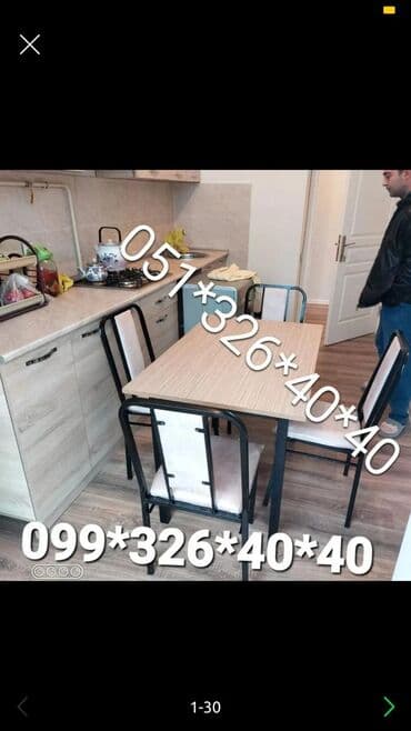 Masa və oturacaq dəstləri: Qonaq otağı üçün, Yeni, Açılmayan, Kvadrat masa, 8 stul — 23