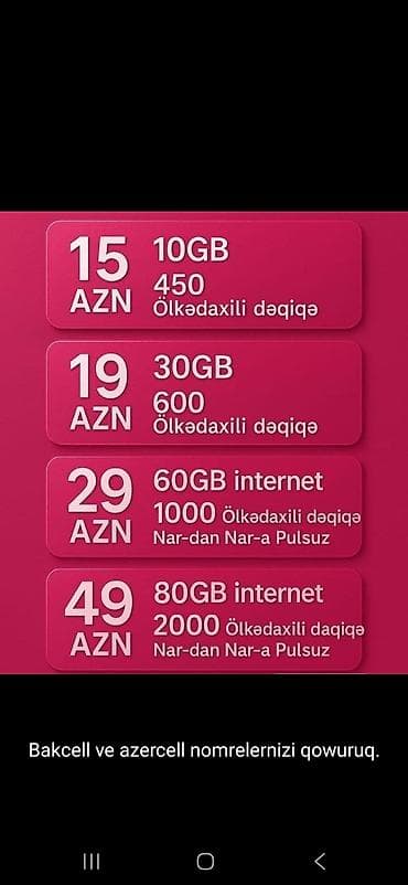 Бытовая техника: Nar mobil paketləri və qoşulma xidməti Tarif seçimləri: - 15 AZN: 10 — 1