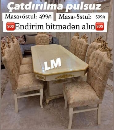 Qonaq otağı üçün, Yeni, Açılmayan, Dördbucaq masa, 6 stul