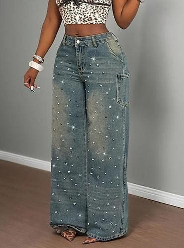 bol şalvar: Məhsul: Qadınlar üçün geniş kəsimli bəzəkli cins şalvar - Model — 2