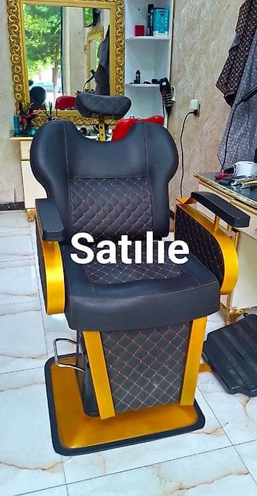 sunger: Bərbər kreslosu – premium dizayn - Material: Qara ekodəri oturacaq və — 1