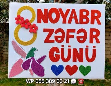 zəfər gününə aid şəkillər çəkmək: Bayraq gülləri. Şəkilləri çevirin zəhmət olmasa. Zəfər günü tablosu — 2