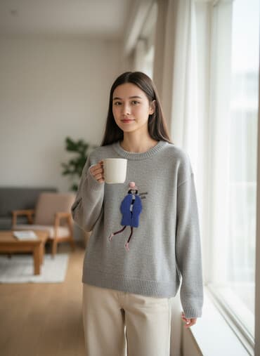 Boz rəngli trikotaj sviter. Ön hissədə toxuma aplikasiya ilə “Looking lalafo.az -da Boz rəngli trikotaj sviter. Ön hissədə toxuma aplikasiya ilə “Looking