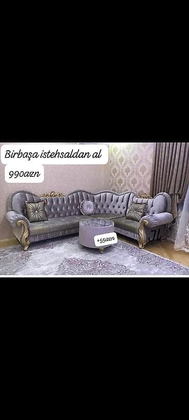 pufik divan: Künc divan dəsti – klassik barokko üslubunda - Rəng: açıq — 1