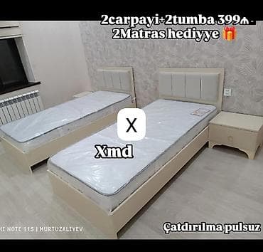 İki nəfərlik yataq dəsti: - 2 ədəd tək çarpayı - 2 ədəd tumbalı komod — 1