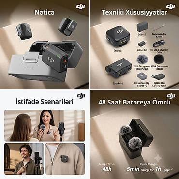 🎤 Satılır – DJI Mic Mini Simsiz Mikrofon Dəsti* Peşəkar səviyyədə səs