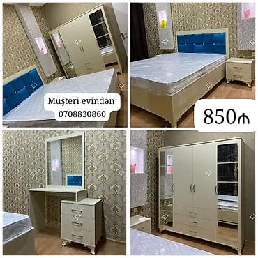 Yataq otağı dəsti Tərkibi: - 2 nəfərlik çarpayı, mavi rəngli yumşaq — 1