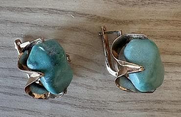 Аксессуары: Qızıl sırğalar – yaşıl-mavi təbii daşlı - Dizayn: Həcmli — 5