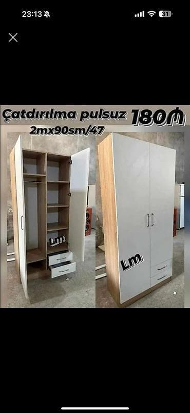 Yeni, 2 qapılı, Siyirməli, Digər rəng, Digər material, Açılan, Düz dolab